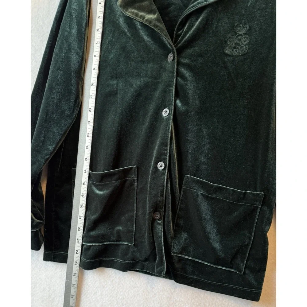 Lauren Ralph Lauren‎ Emerald Green Velvet Button Front Pajama Top Women's S Logo